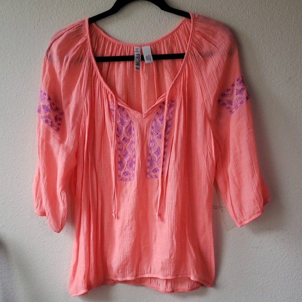 Peach Boho Top with Purple Accents